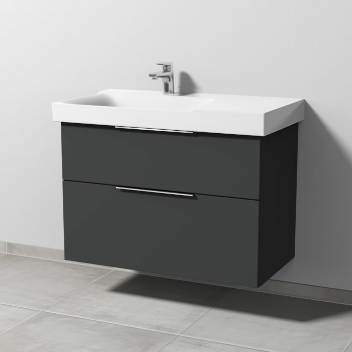 Sanipa 3way Waschtischunterbau für Keramik-Waschtisch Xeno² 90 cm, 2 Auszüge mit Aufsatzgriff, Ablagefläche rechts