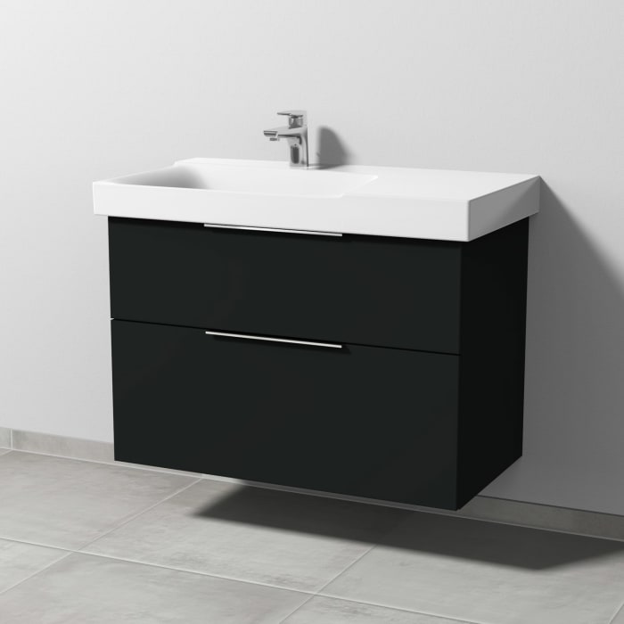 Sanipa 3way Waschtischunterbau für Keramik-Waschtisch Xeno² 90 cm, 2 Auszüge mit Aufsatzgriff, Ablagefläche rechts