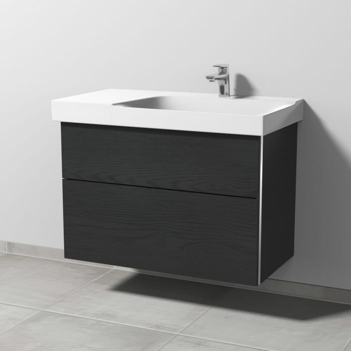 Sanipa 3way Waschtischunterbau für Keramik-Waschtisch Xeno² 90 cm, 2 Auszüge mit Griffleisten, Ablagefläche links