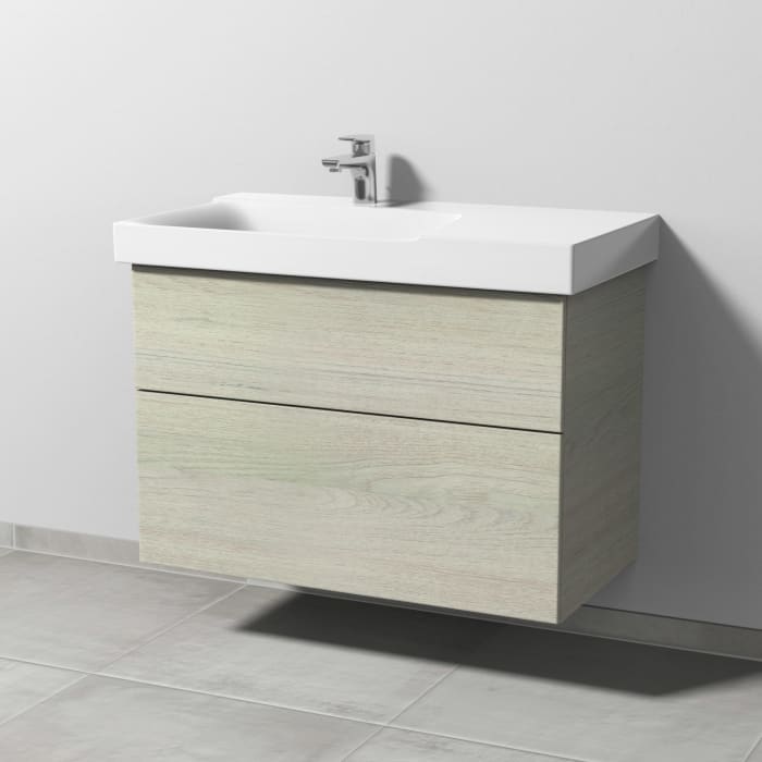 Sanipa 3way Waschtischunterbau für Keramik-Waschtisch Xeno² 90 cm, 2 Auszüge mit Push to open, Ablagefläche rechts