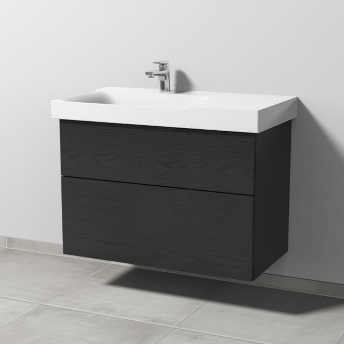 Sanipa 3way Waschtischunterbau für Keramik-Waschtisch Xeno² 90 cm, 2 Auszüge mit Push to open, Ablagefläche rechts