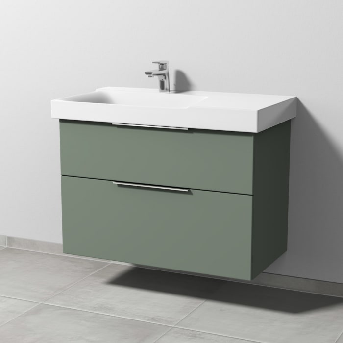 Sanipa 3way Waschtischunterbau für Keramik-Waschtisch Xeno² 90 cm, 2 Auszüge mit Aufsatzgriff, Ablagefläche rechts