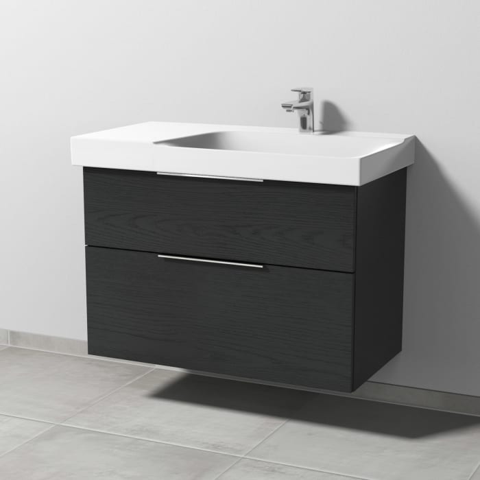 Sanipa 3way Waschtischunterbau für Keramik-Waschtisch Xeno² 90 cm, 2 Auszüge mit Aufsatzgriff, Ablagefläche links