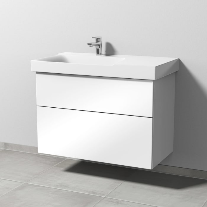 Sanipa 3way Waschtischunterbau für Keramik-Waschtisch Xeno² 90 cm, 2 Auszüge mit Push to open, Ablagefläche rechts