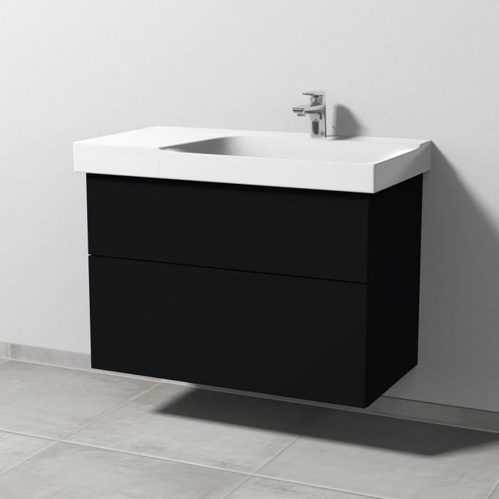 Sanipa 3way Waschtischunterbau für Keramik-Waschtisch Xeno² 90 cm, 2 Auszüge mit Push to open, Ablagefläche links