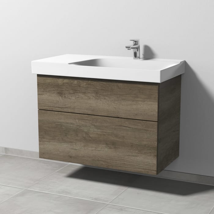 Sanipa 3way Waschtischunterbau für Keramik-Waschtisch Xeno² 90 cm, 2 Auszüge mit Push to open, Ablagefläche links