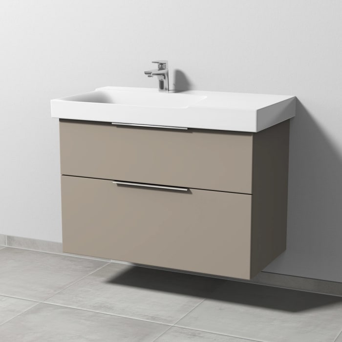 Sanipa 3way Waschtischunterbau für Keramik-Waschtisch Xeno² 90 cm, 2 Auszüge mit Aufsatzgriff, Ablagefläche rechts