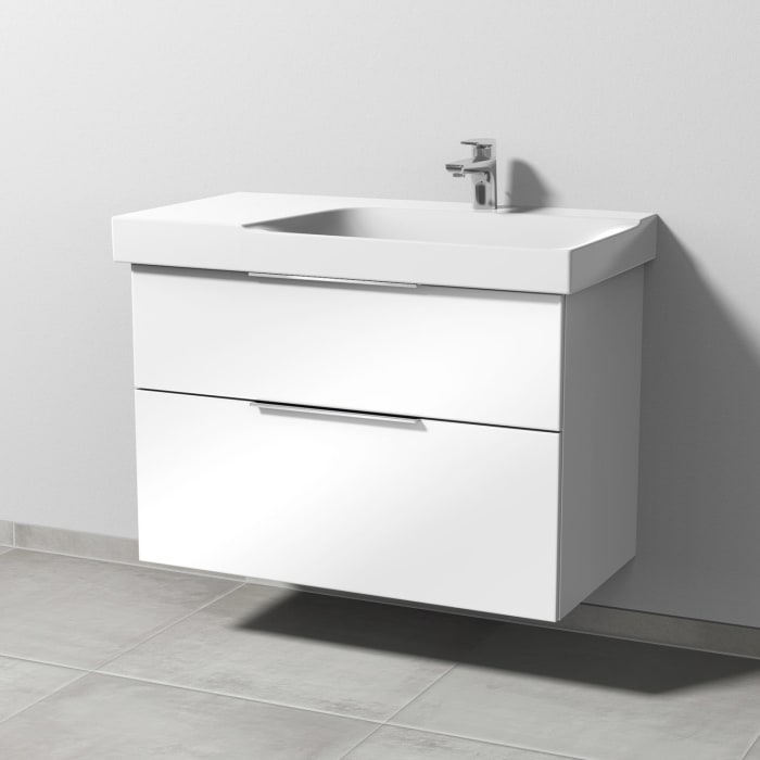 Sanipa 3way Waschtischunterbau für Keramik-Waschtisch Xeno² 90 cm, 2 Auszüge mit Aufsatzgriff, Ablagefläche links