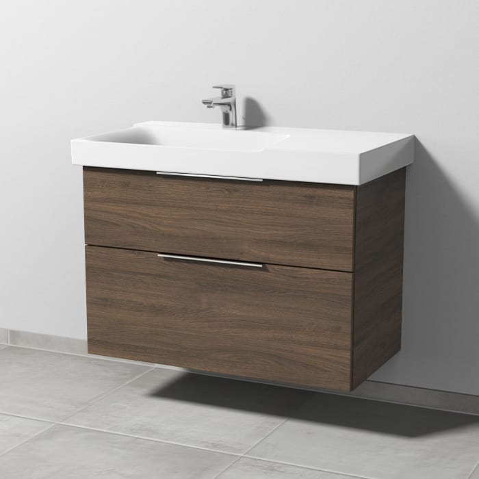 Sanipa 3way Waschtischunterbau für Keramik-Waschtisch Xeno² 90 cm, 2 Auszüge mit Aufsatzgriff, Ablagefläche rechts