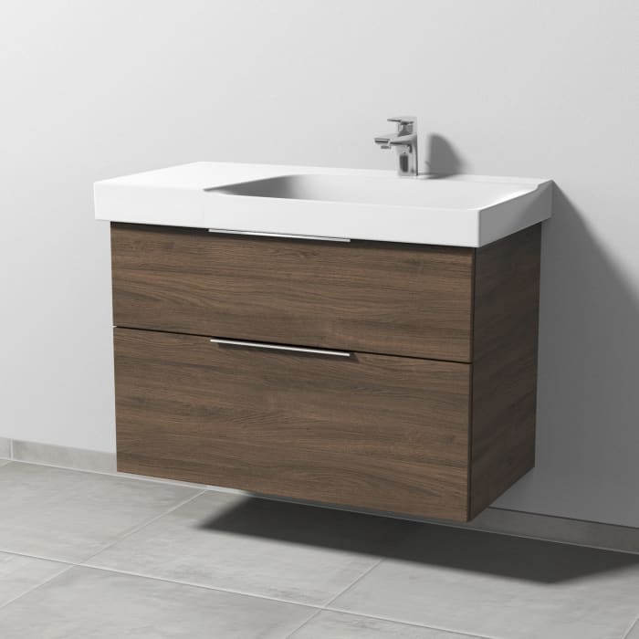 Sanipa 3way Waschtischunterbau für Keramik-Waschtisch Xeno² 90 cm, 2 Auszüge mit Aufsatzgriff, Ablagefläche links