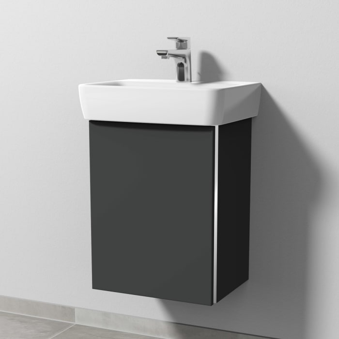Sanipa 3way Waschtischunterbau für Keramik-Waschtisch Renova Plan 45 cm, 1 Tür, Anschlag links, mit Griffleiste