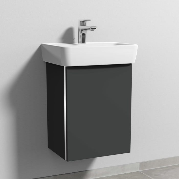 Sanipa 3way Waschtischunterbau für Keramik-Waschtisch Renova Plan 45 cm, 1 Tür, Anschlag rechts, mit Griffleiste