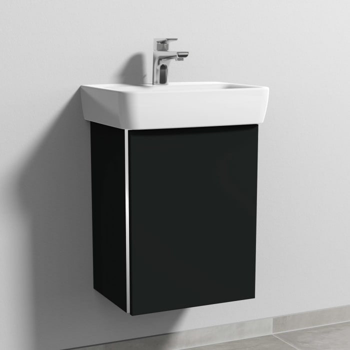 Sanipa 3way Waschtischunterbau für Keramik-Waschtisch Renova Plan 45 cm, 1 Tür, Anschlag rechts, mit Griffleiste