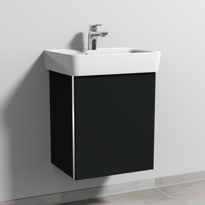 Sanipa 3way Waschtischunterbau für Keramik-Waschtisch Renova Plan 50 cm, 1 Tür, Anschlag rechts, mit Griffleiste