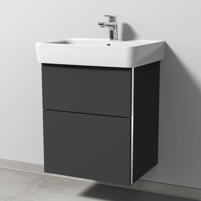 Sanipa 3way Waschtischunterbau für Keramik-Waschtisch Renova Plan 55 cm, 2 Auszüge mit Griffleisten