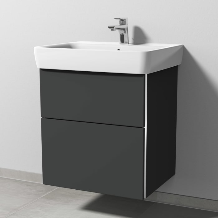 Sanipa 3way Waschtischunterbau für Keramik-Waschtisch Renova Plan 60 cm, 2 Auszüge mit Griffleisten