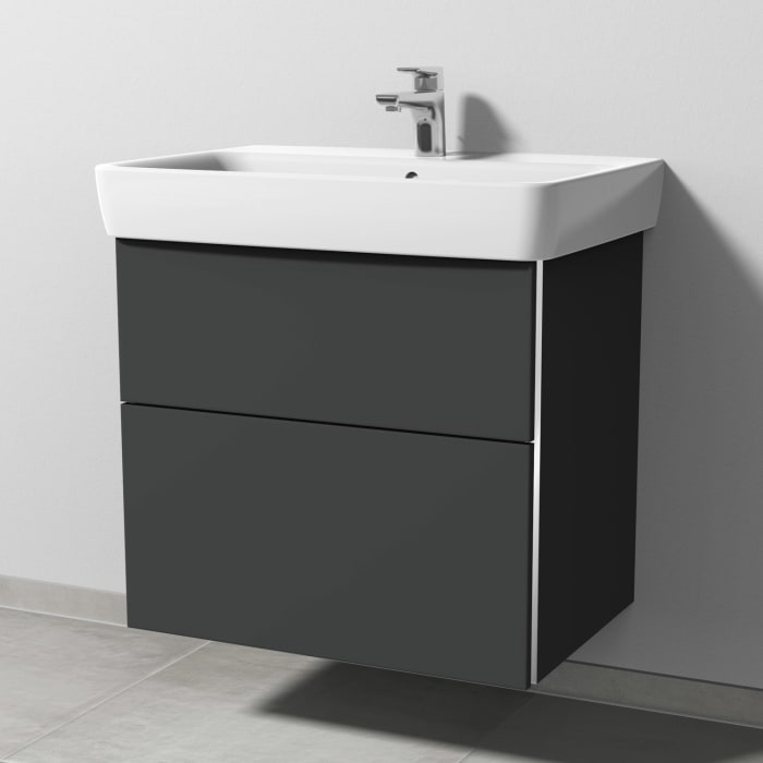 Sanipa 3way Waschtischunterbau für Keramik-Waschtisch Renova Plan 70 cm, 2 Auszüge mit Griffleisten