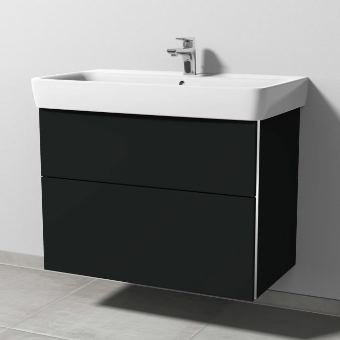 Sanipa 3way Waschtischunterbau für Keramik-Waschtisch Renova Plan 85 cm, 2 Auszüge mit Griffleisten