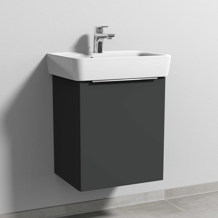 Sanipa 3way Waschtischunterbau für Keramik-Waschtisch Renova Plan 50 cm, 1 Tür, Anschlag rechts, mit Aufsatzgriff