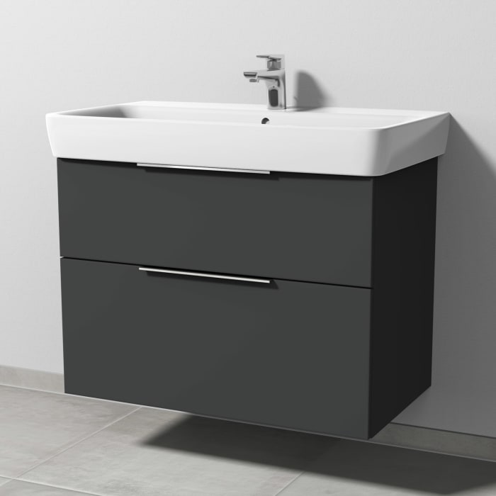 Sanipa 3way Waschtischunterbau für Keramik-Waschtisch Renova Plan 85 cm, 2 Auszüge mit Aufsatzgriff