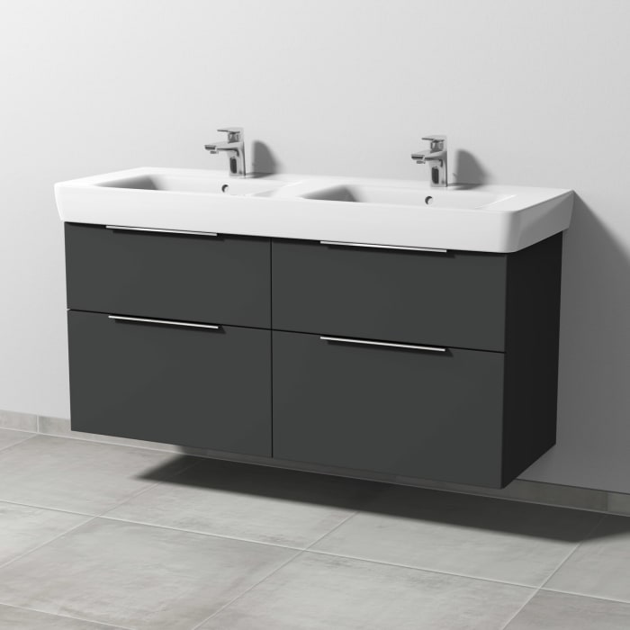 Sanipa 3way Waschtischunterbau für Keramik-Doppelwaschtisch Renova Plan 130 cm, 4 Auszüge mit Aufsatzgriff