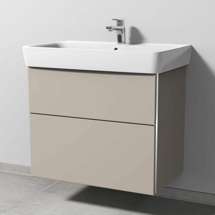 Sanipa 3way Waschtischunterbau für Keramik-Waschtisch Renova Plan 75 cm, 2 Auszüge mit Griffleisten