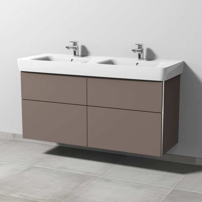 Sanipa 3way Waschtischunterbau für Keramik-Doppelwaschtisch Renova Plan 130 cm, 4 Auszüge mit Griffleisten