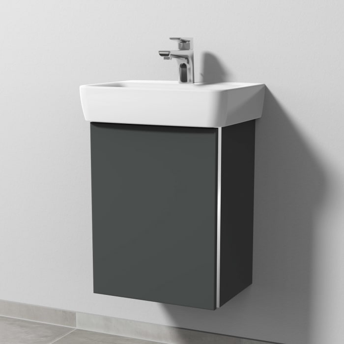 Sanipa 3way Waschtischunterbau für Keramik-Waschtisch Renova Plan 45 cm, 1 Tür, Anschlag links, mit Griffleiste