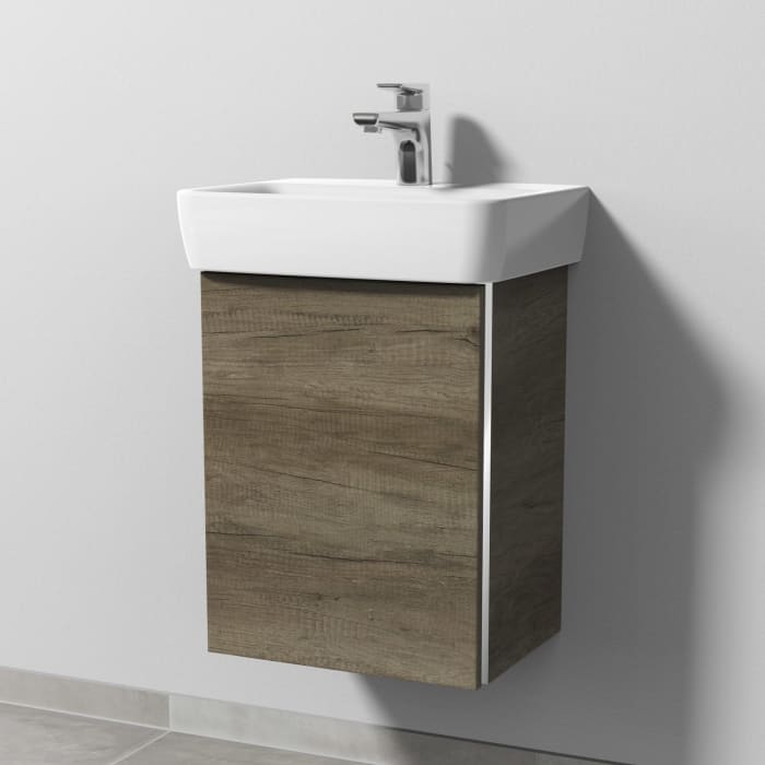 Sanipa 3way Waschtischunterbau für Keramik-Waschtisch Renova Plan 45 cm, 1 Tür, Anschlag links, mit Griffleiste