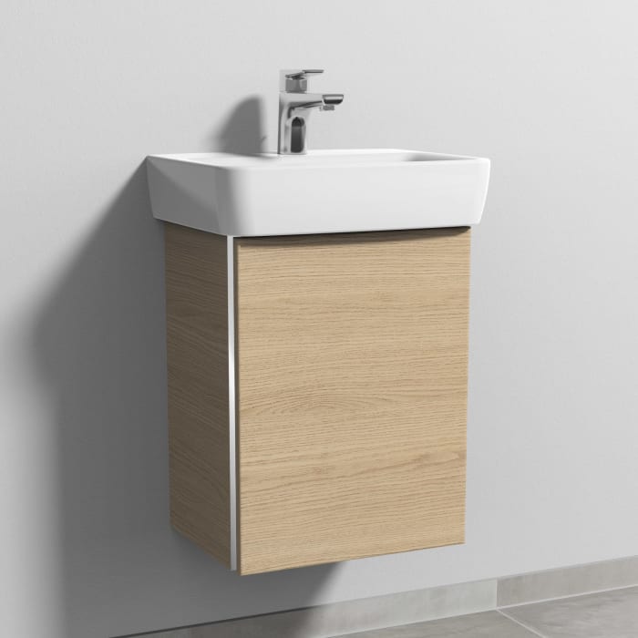 Sanipa 3way Waschtischunterbau für Keramik-Waschtisch Renova Plan 45 cm, 1 Tür, Anschlag rechts, mit Griffleiste