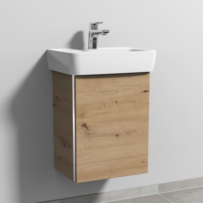 Sanipa 3way Waschtischunterbau für Keramik-Waschtisch Renova Plan 45 cm, 1 Tür, Anschlag rechts, mit Griffleiste