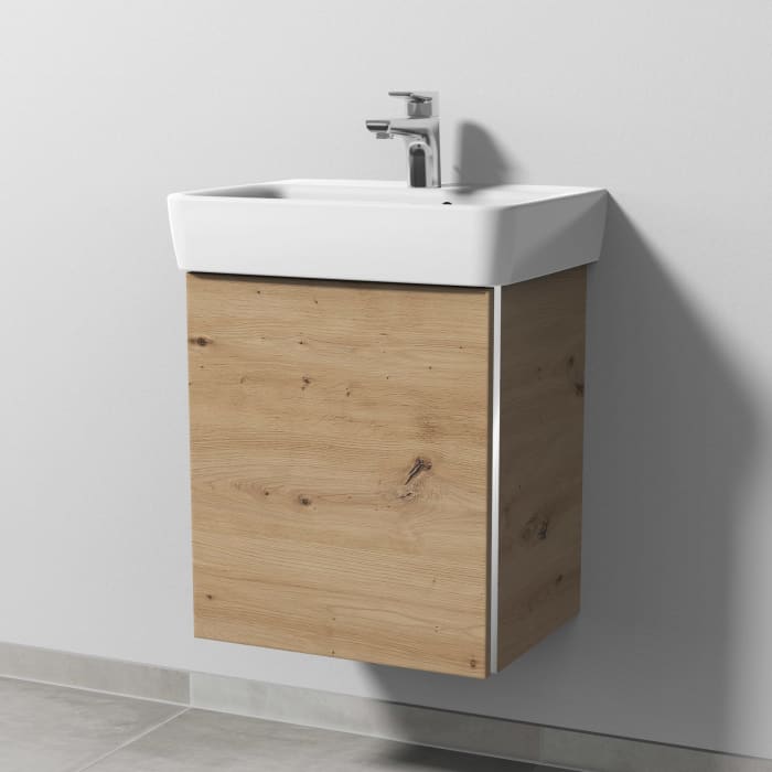 Sanipa 3way Waschtischunterbau für Keramik-Waschtisch Renova Plan 50 cm, 1 Tür, Anschlag links, mit Griffleiste
