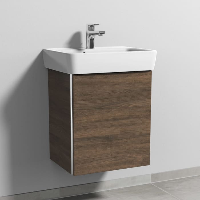 Sanipa 3way Waschtischunterbau für Keramik-Waschtisch Renova Plan 50 cm, 1 Tür, Anschlag rechts, mit Griffleiste