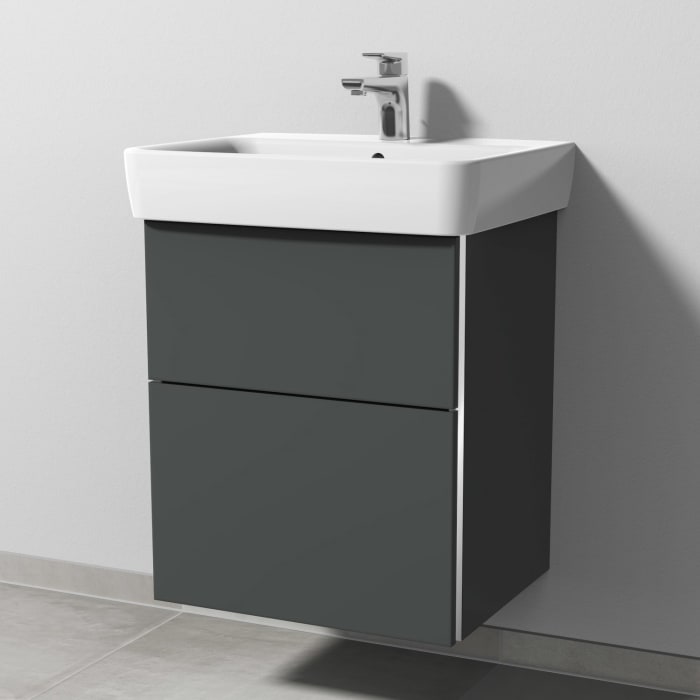 Sanipa 3way Waschtischunterbau für Keramik-Waschtisch Renova Plan 55 cm, 2 Auszüge mit Griffleisten