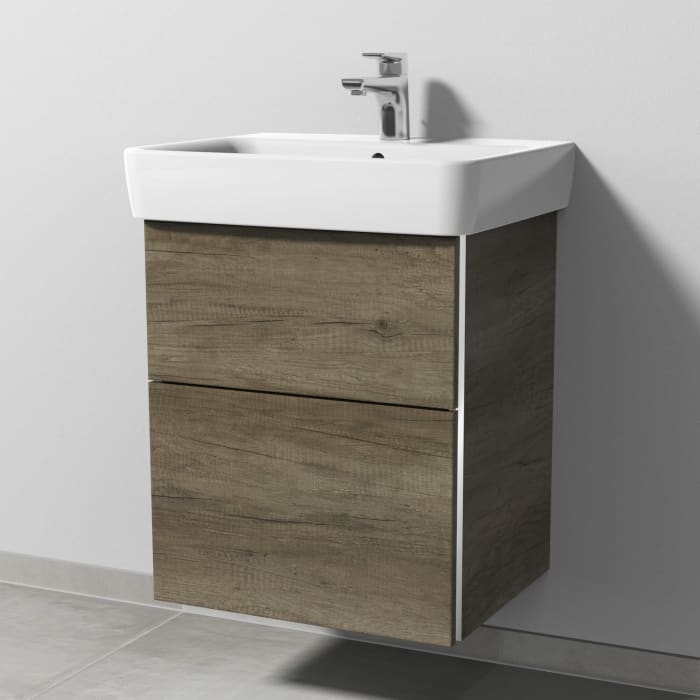 Sanipa 3way Waschtischunterbau für Keramik-Waschtisch Renova Plan 55 cm, 2 Auszüge mit Griffleisten