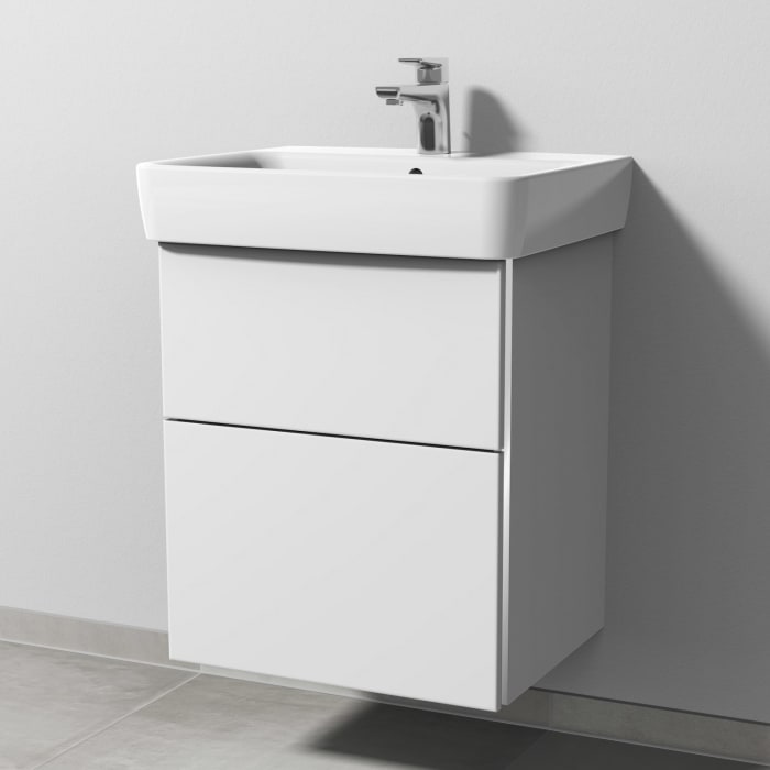 Sanipa 3way Waschtischunterbau für Keramik-Waschtisch Renova Plan 55 cm, 2 Auszüge mit Griffleisten