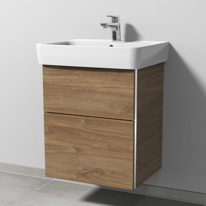 Sanipa 3way Waschtischunterbau für Keramik-Waschtisch Renova Plan 55 cm, 2 Auszüge mit Griffleisten