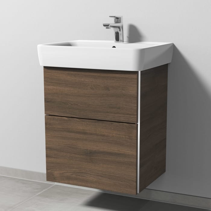 Sanipa 3way Waschtischunterbau für Keramik-Waschtisch Renova Plan 55 cm, 2 Auszüge mit Griffleisten