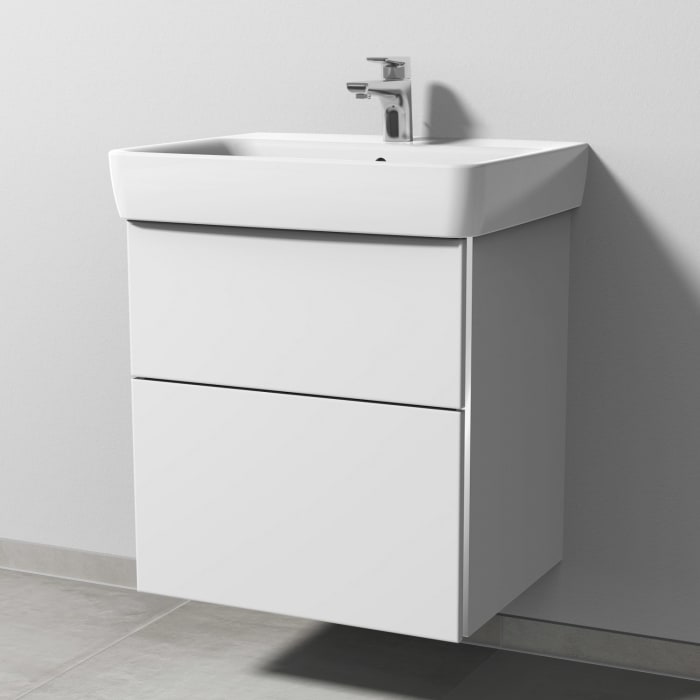 Sanipa 3way Waschtischunterbau für Keramik-Waschtisch Renova Plan 60 cm, 2 Auszüge mit Griffleisten