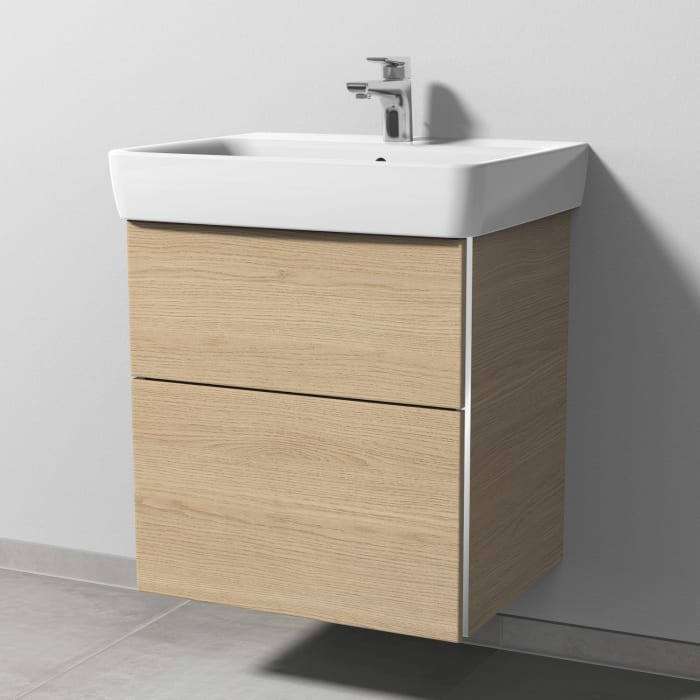 Sanipa 3way Waschtischunterbau für Keramik-Waschtisch Renova Plan 60 cm, 2 Auszüge mit Griffleisten