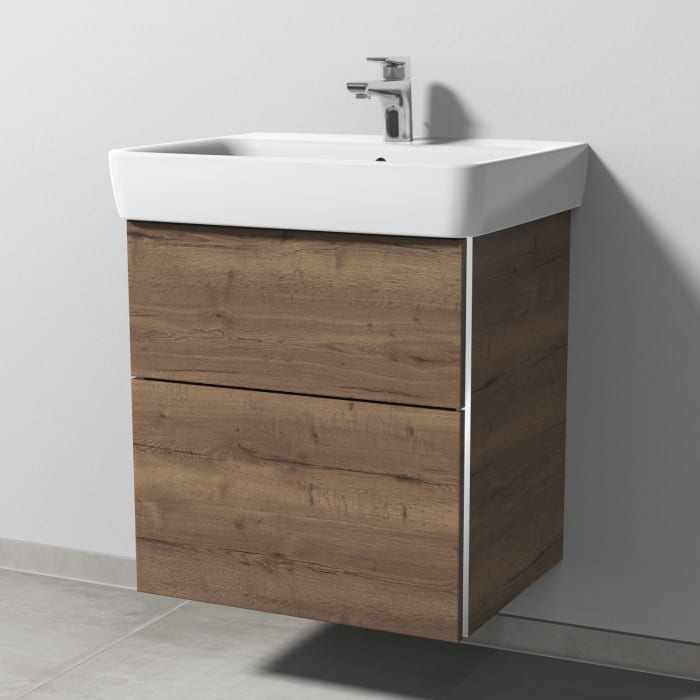 Sanipa 3way Waschtischunterbau für Keramik-Waschtisch Renova Plan 60 cm, 2 Auszüge mit Griffleisten