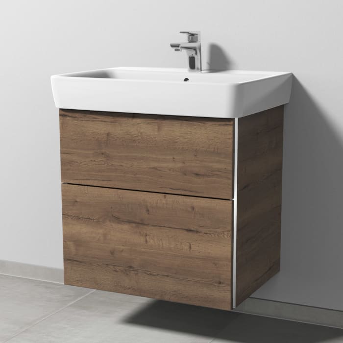Sanipa 3way Waschtischunterbau für Keramik-Waschtisch Renova Plan 65 cm, 2 Auszüge mit Griffleisten
