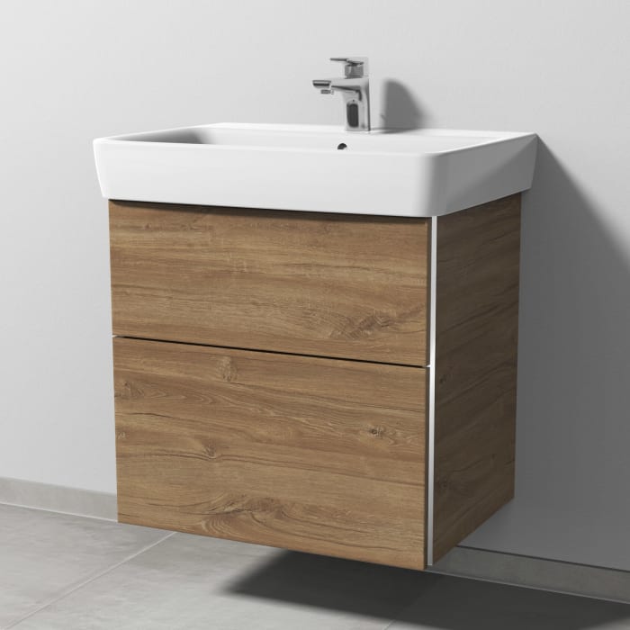 Sanipa 3way Waschtischunterbau für Keramik-Waschtisch Renova Plan 65 cm, 2 Auszüge mit Griffleisten