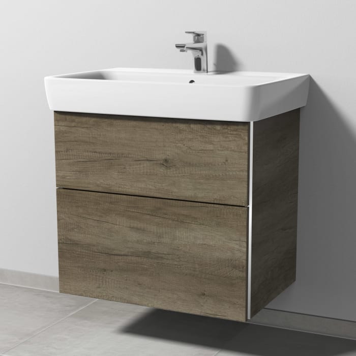 Sanipa 3way Waschtischunterbau für Keramik-Waschtisch Renova Plan 70 cm, 2 Auszüge mit Griffleisten