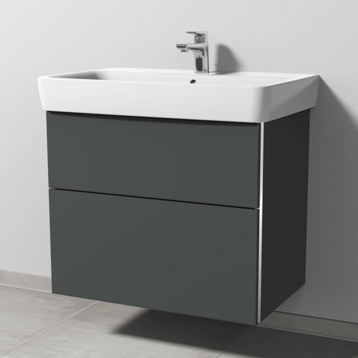 Sanipa 3way Waschtischunterbau für Keramik-Waschtisch Renova Plan 75 cm, 2 Auszüge mit Griffleisten