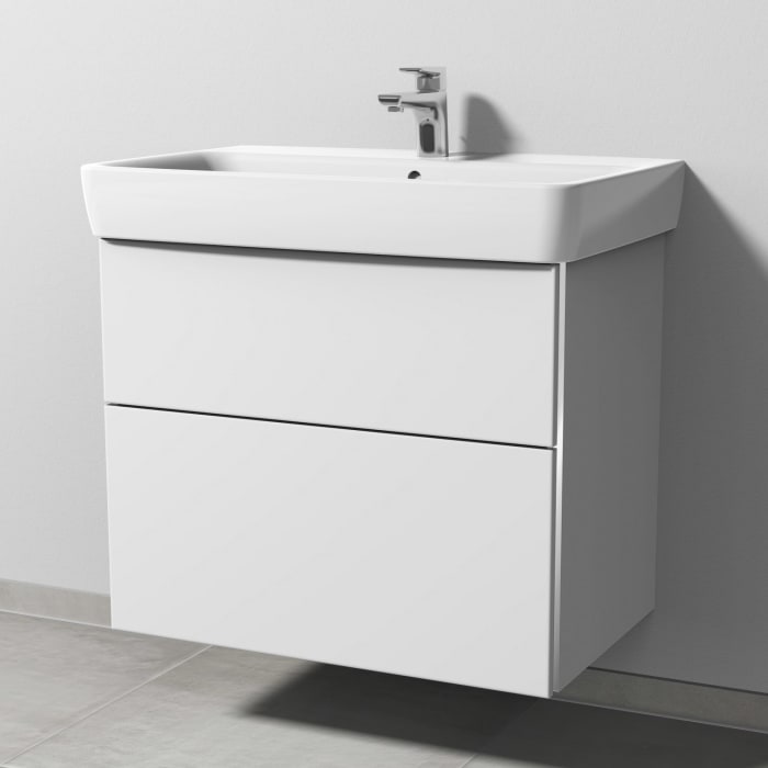 Sanipa 3way Waschtischunterbau für Keramik-Waschtisch Renova Plan 75 cm, 2 Auszüge mit Griffleisten