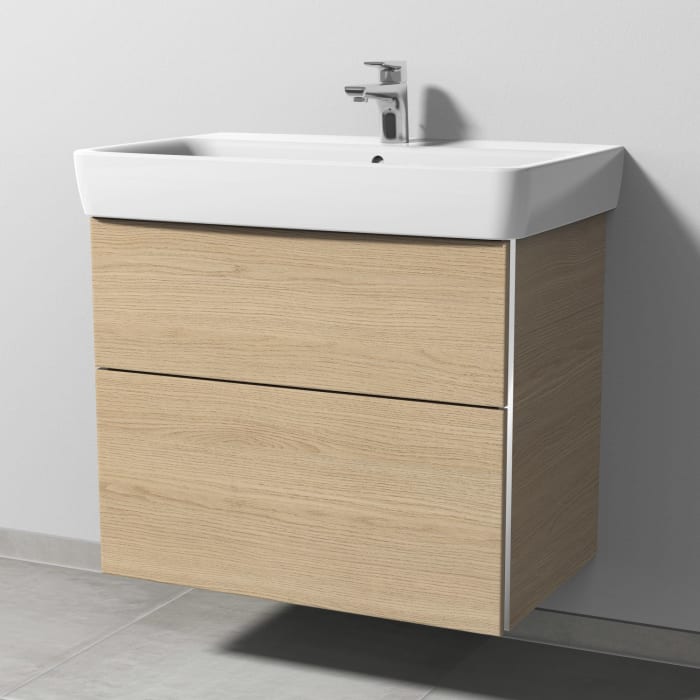 Sanipa 3way Waschtischunterbau für Keramik-Waschtisch Renova Plan 75 cm, 2 Auszüge mit Griffleisten