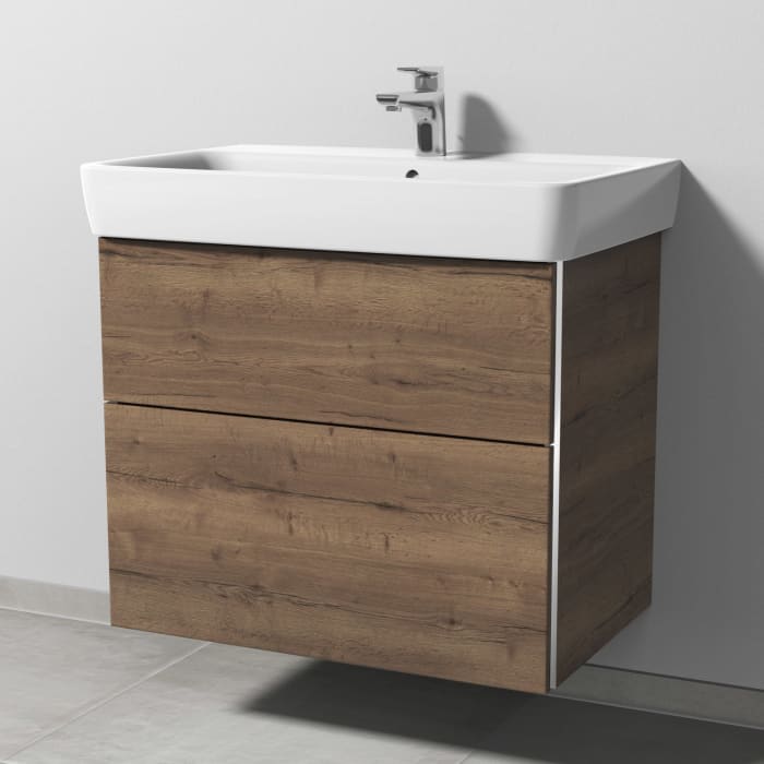 Sanipa 3way Waschtischunterbau für Keramik-Waschtisch Renova Plan 75 cm, 2 Auszüge mit Griffleisten