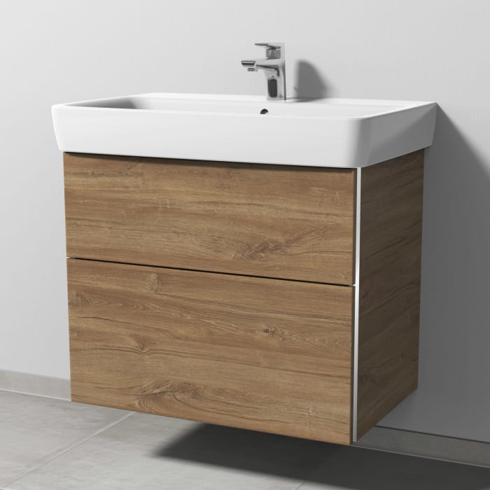 Sanipa 3way Waschtischunterbau für Keramik-Waschtisch Renova Plan 75 cm, 2 Auszüge mit Griffleisten