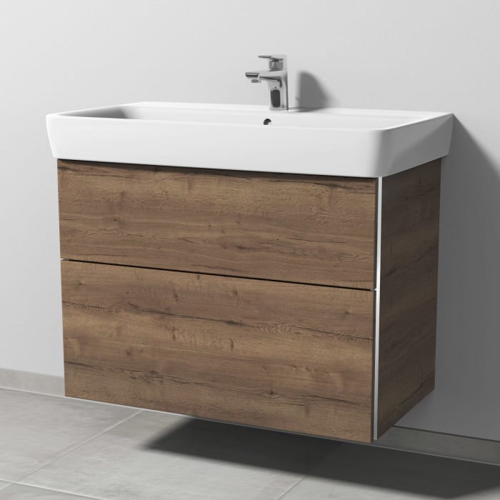 Sanipa 3way Waschtischunterbau für Keramik-Waschtisch Renova Plan 85 cm, 2 Auszüge mit Griffleisten